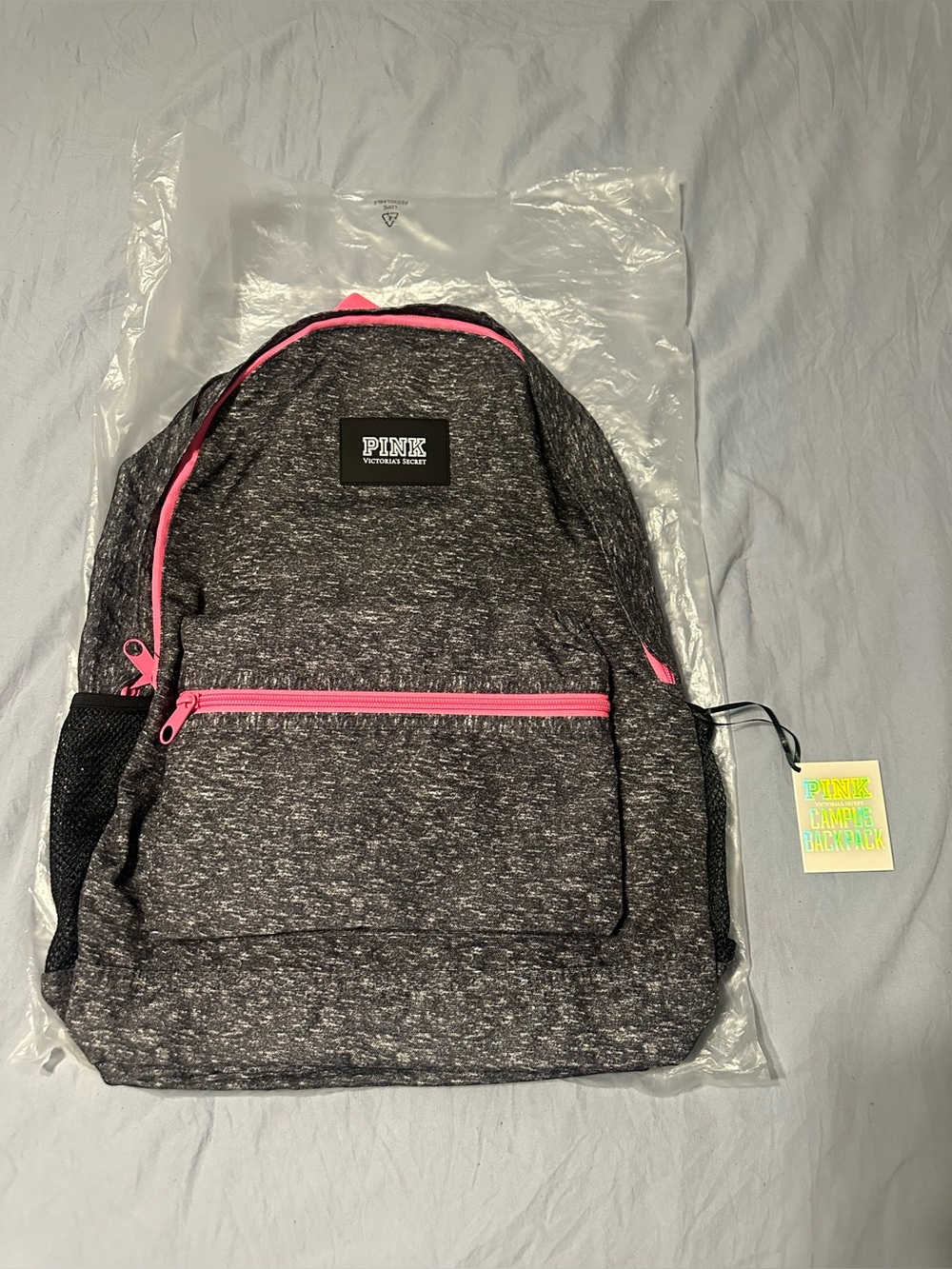 PINK Victoria's Secret Dark Gray Backpack with Pink Trim